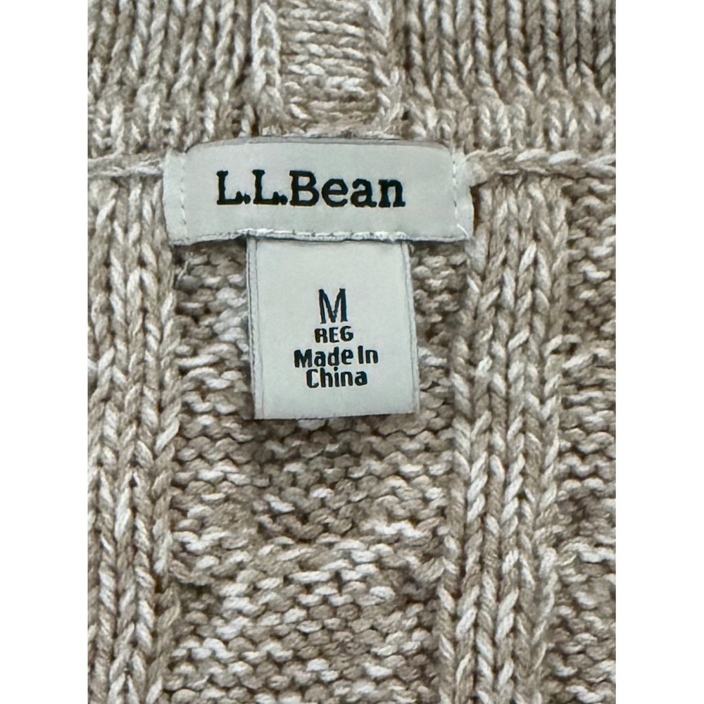 L.L Bean Beige Cream Hooded Cable Knit Front Zip Sweater Cardigan Medium - Picture 5 of 9
